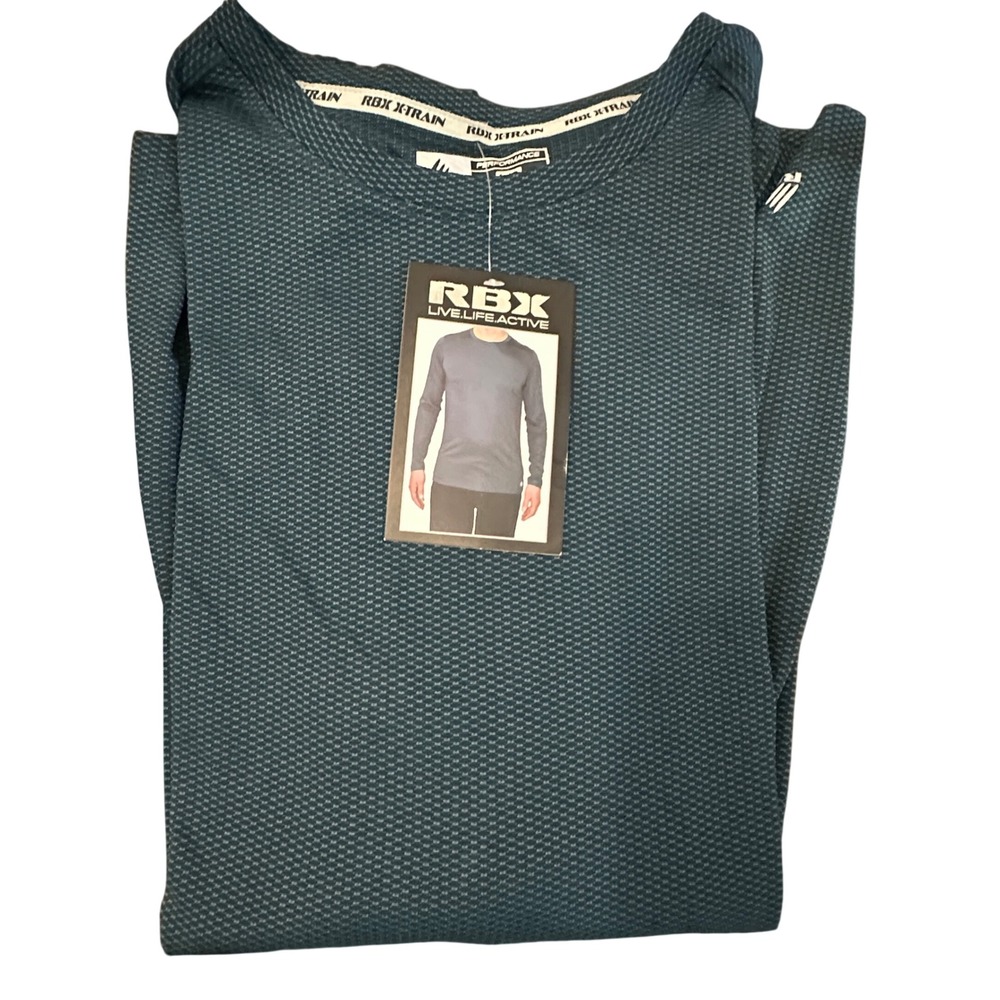 RBX Active Long Sleeve Shirt Teal Blue Polyester Textured‎ Performance Large